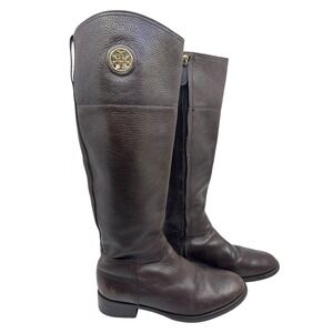TORY BURCH Junction Riding Boot Tumbled Leather Coconut Brown Women's Size 8
